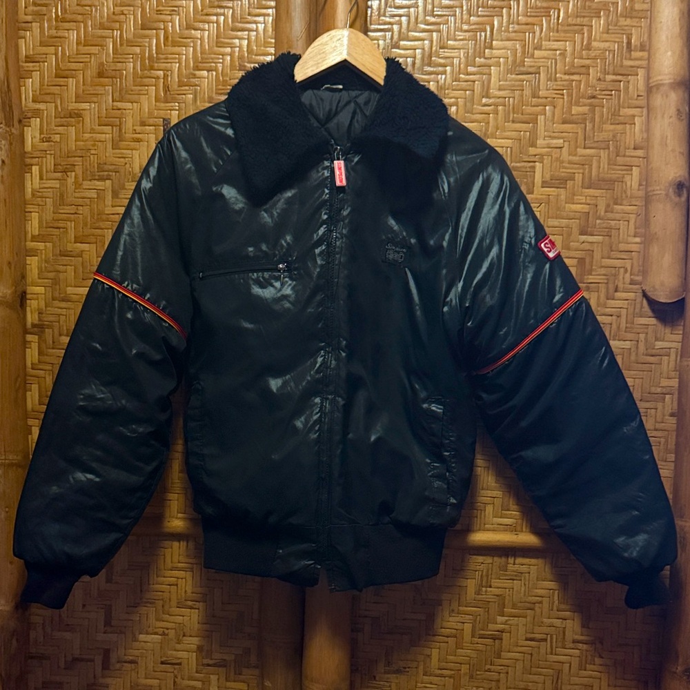 Black vintage Simpson Bomber Racing Jacket with Red Accents